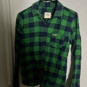 Hollister Navy and Green Checkered Shirt